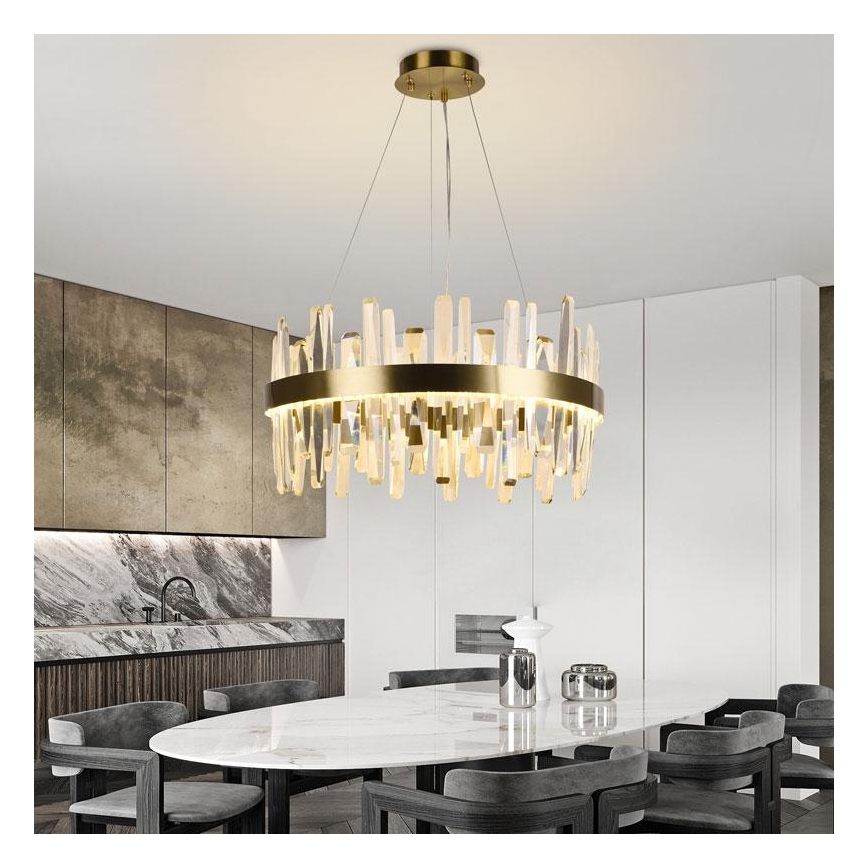 LED Stmívatelný křišťálový lustr na lanku LED/80W/230V 3000-6500K zlatá + dálkové ovládání