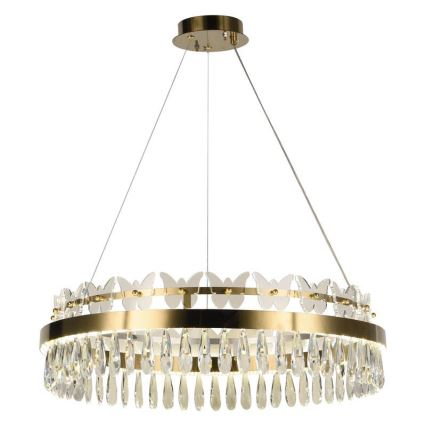 LED Stmívatelný křišťálový lustr na lanku LED/80W/230V 3000-6500K zlatá + dálkové ovládání