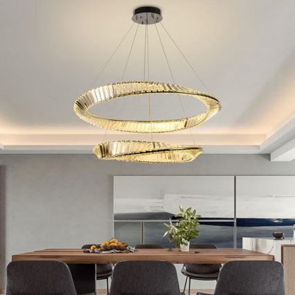 LED Stmívatelný křišťálový lustr na lanku LED/90W/230V 3000-6500K lesklý chrom + dálkové ovládání