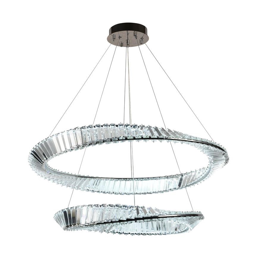 LED Stmívatelný křišťálový lustr na lanku LED/90W/230V 3000-6500K lesklý chrom + dálkové ovládání