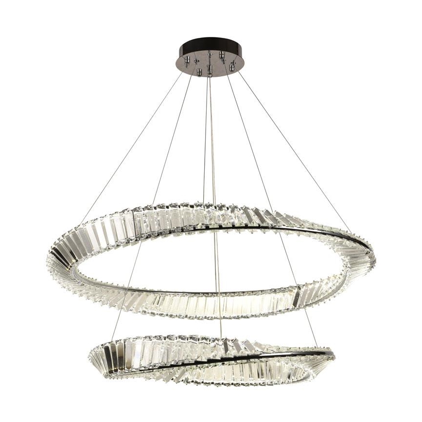 LED Stmívatelný křišťálový lustr na lanku LED/90W/230V 3000-6500K lesklý chrom + dálkové ovládání
