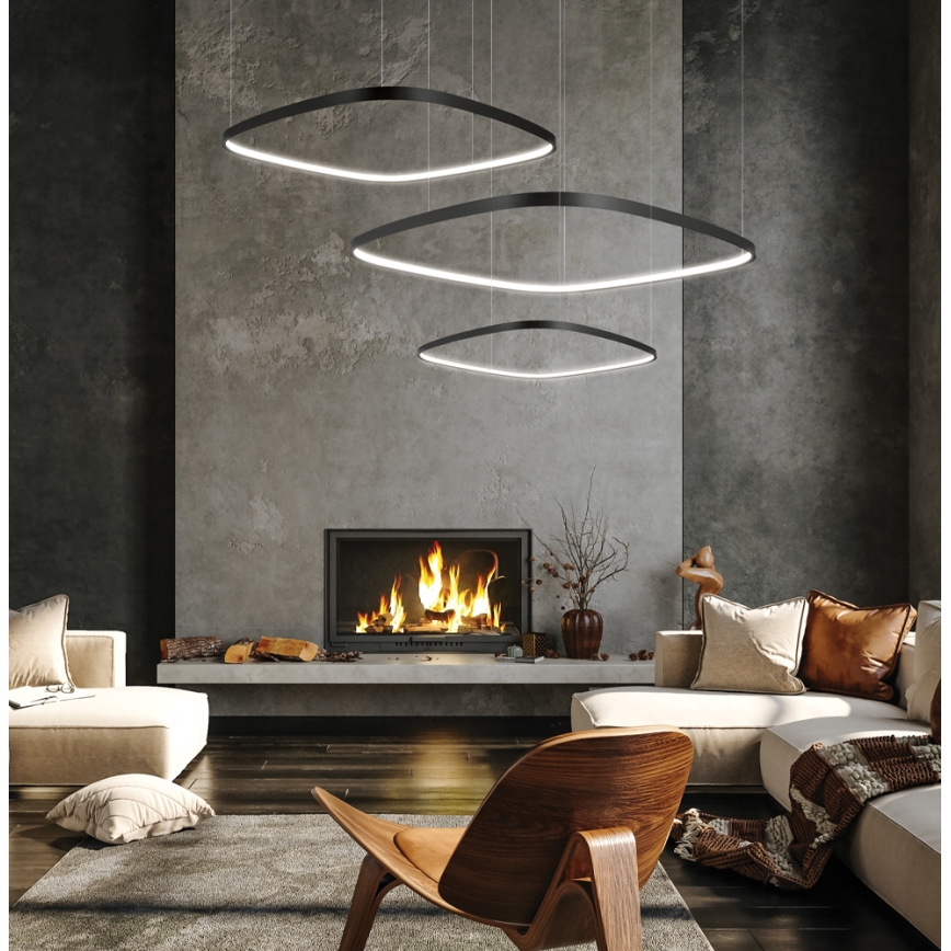 LED Stmívatelný lustr na lanku LORENZO LED/70W/230V 3000/4000/6000K černá + dálkové ovládání