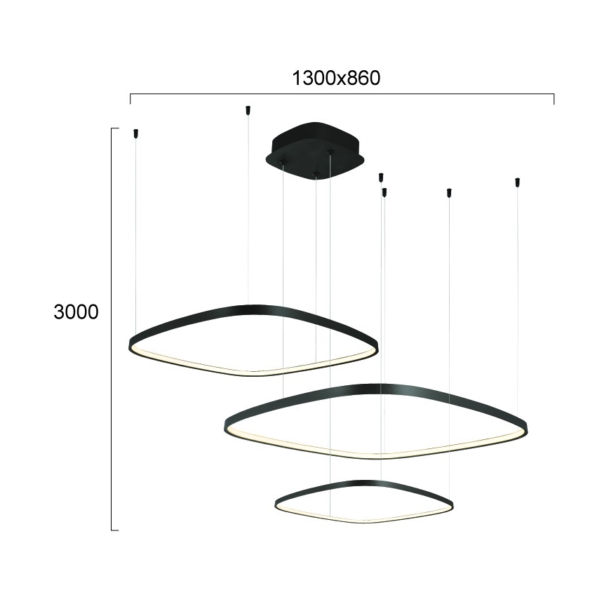 LED Stmívatelný lustr na lanku LORENZO LED/70W/230V 3000/4000/6000K černá + dálkové ovládání