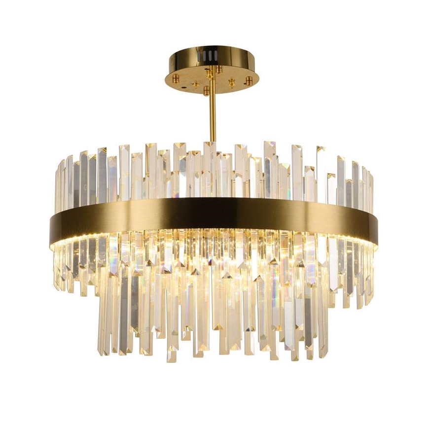 LED Stmívatelný křišťálový lustr na tyči LED/80W/230V 3000-6500K zlatá + dálkové ovládání