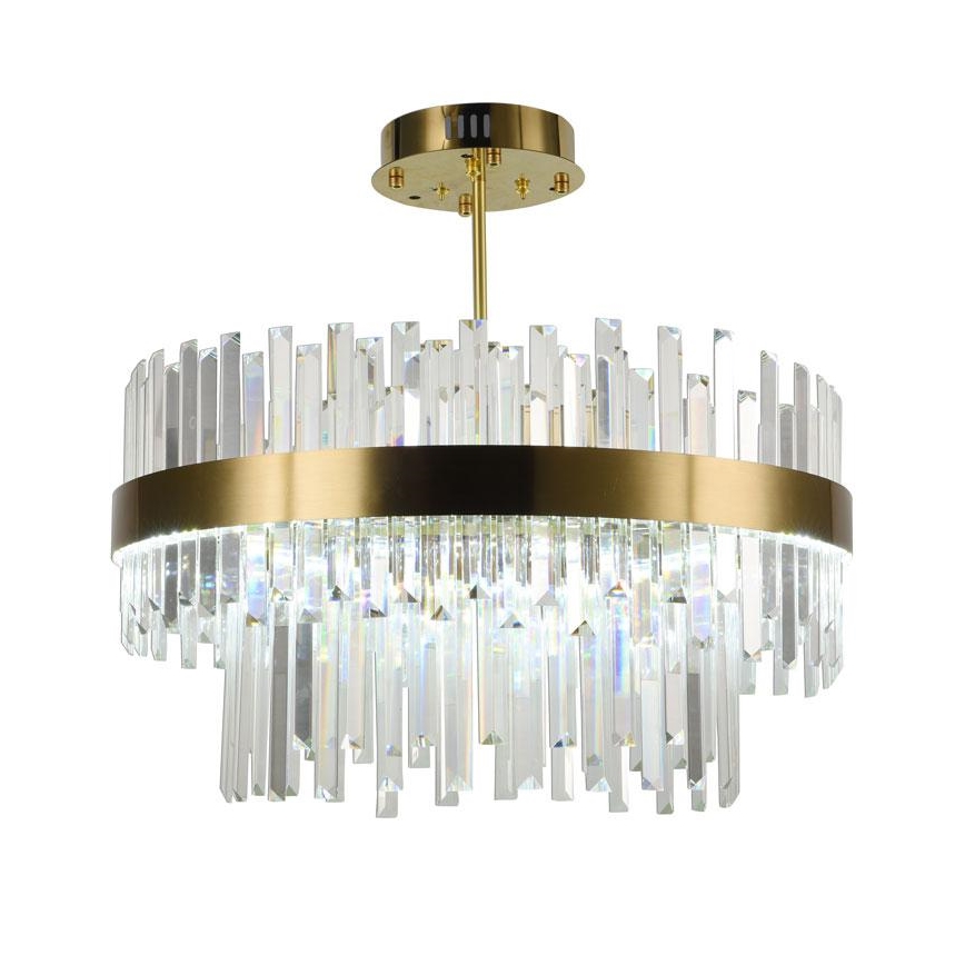 LED Stmívatelný křišťálový lustr na tyči LED/80W/230V 3000-6500K zlatá + dálkové ovládání