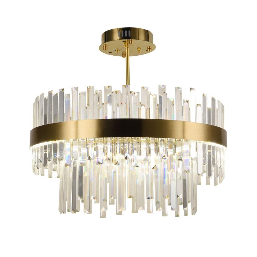 LED Stmívatelný křišťálový lustr na tyči LED/80W/230V 3000-6500K zlatá + dálkové ovládání