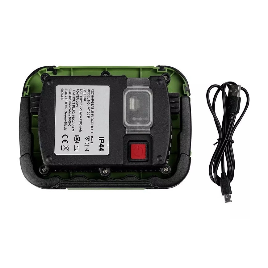 LED Stmívatelný nabíjecí reflektor SAMSUNG CHIP + funkce SOS LED/20W/3,7V/USB IP44 4000K 7200 mAh zelená