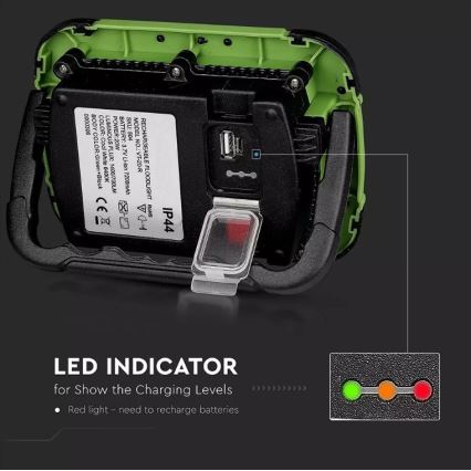 LED Stmívatelný nabíjecí reflektor SAMSUNG CHIP + funkce SOS LED/20W/3,7V/USB IP44 4000K 7200 mAh zelená