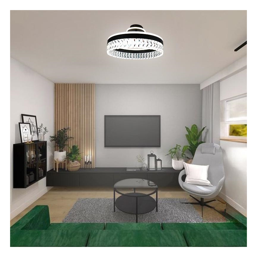 LED Stmívatelný křišťálový přisazený lustr LED/75W/230V 3000-6500K černá + dálkové ovládání