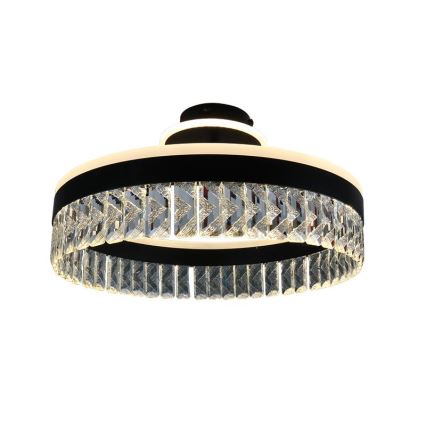 LED Stmívatelný křišťálový přisazený lustr LED/75W/230V 3000-6500K černá + dálkové ovládání