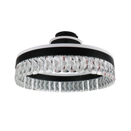 LED Stmívatelný křišťálový přisazený lustr LED/75W/230V 3000-6500K černá + dálkové ovládání