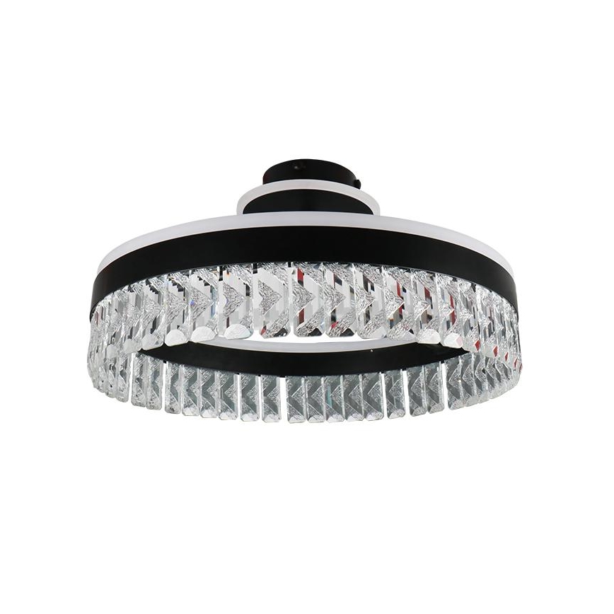 LED Stmívatelný křišťálový přisazený lustr LED/75W/230V 3000-6500K černá + dálkové ovládání