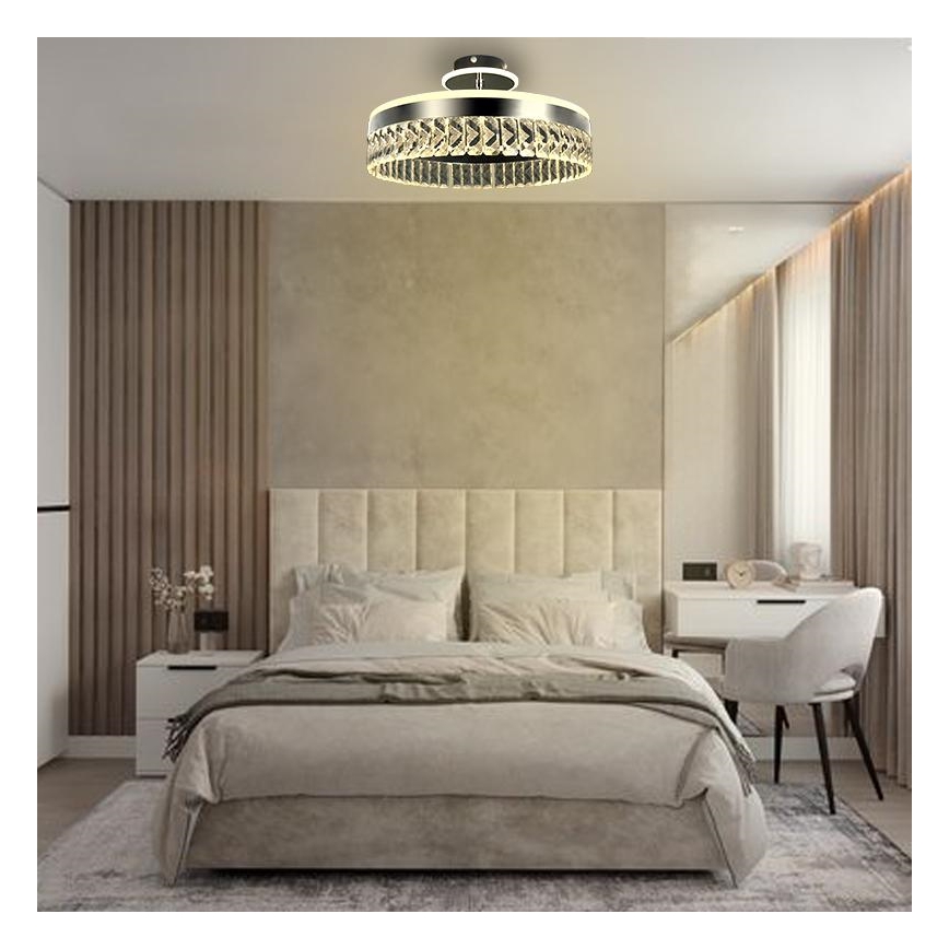 LED Stmívatelný křišťálový přisazený lustr LED/75W/230V 3000-6500K matný chrom + dálkové ovládání