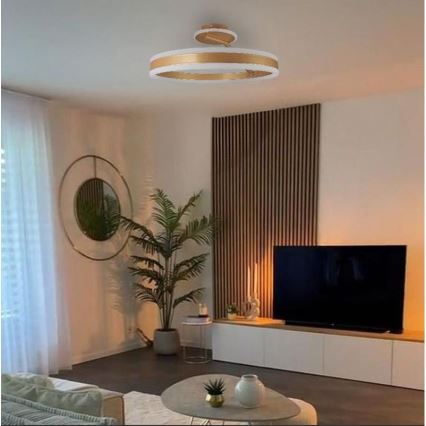 LED Stmívatelný přisazený lustr LED/86W/230V 3000-6500K zlatá + dálkové ovládání
