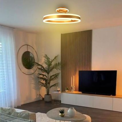 LED Stmívatelný přisazený lustr LED/86W/230V 3000-6500K zlatá + dálkové ovládání