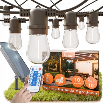 LED Stmívatelný solární dekorační řetěz 10xE27/0,3W/3/5V USB 2400 mAh 10,62 m IP65 černá + dálkové ovládání