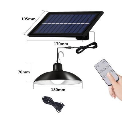 LED Stmívatelný solární lustr na lanku LED/1,8W/3,7V IP44 6500K 1600 mAh + dálkové ovládání