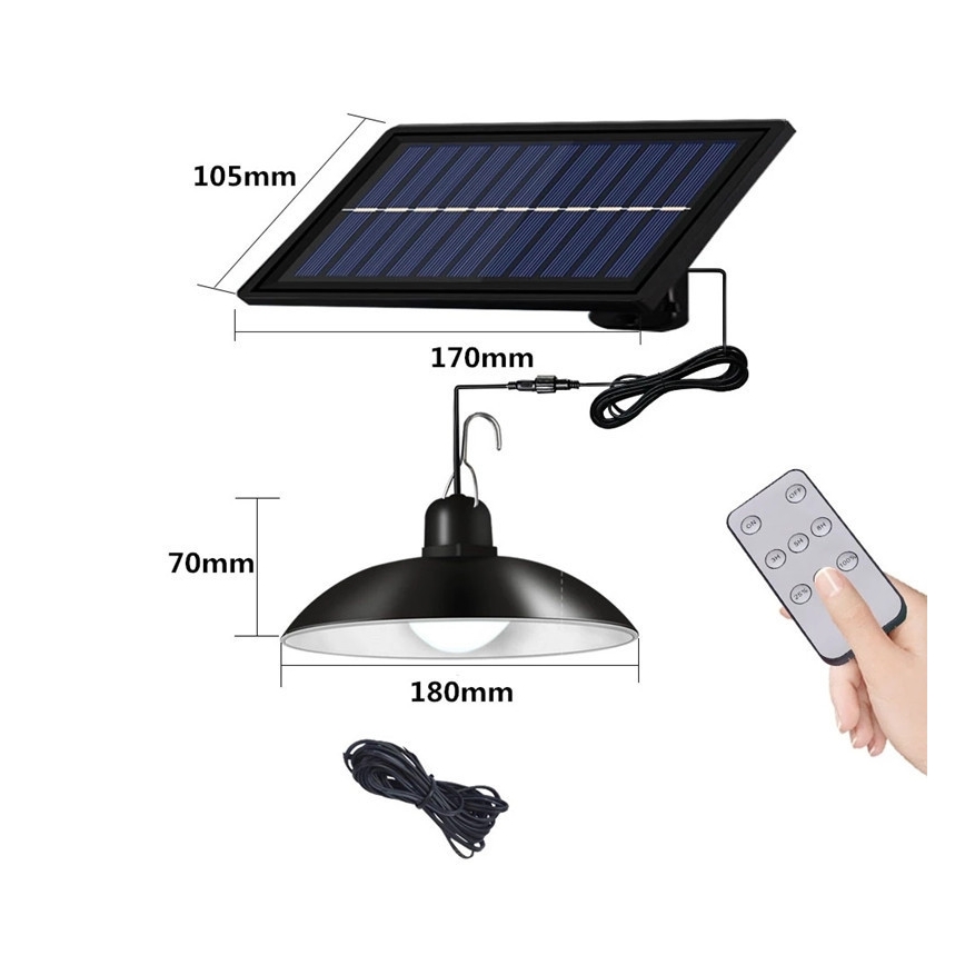 LED Stmívatelný solární lustr na lanku LED/1,8W/3,7V IP44 6500K 1600 mAh + dálkové ovládání