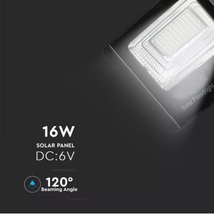 LED Stmívatelný solární reflektor LED/16W/3,2V 6000K IP65 + dálkové ovládání