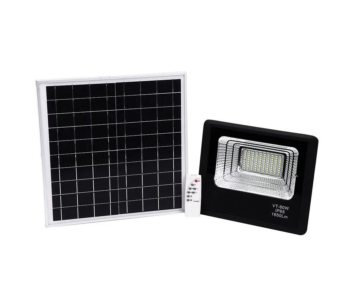 V-Tac LED Stmívatelný solární reflektor LED/20W/6,4V 4000K IP65 + dálkové ovládání VT0784