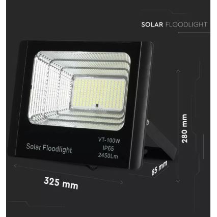 LED Stmívatelný solární reflektor LED/35W/10V 6000K IP65 + dálkové ovládání