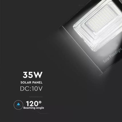 LED Stmívatelný solární reflektor LED/35W/10V 6000K IP65 + dálkové ovládání