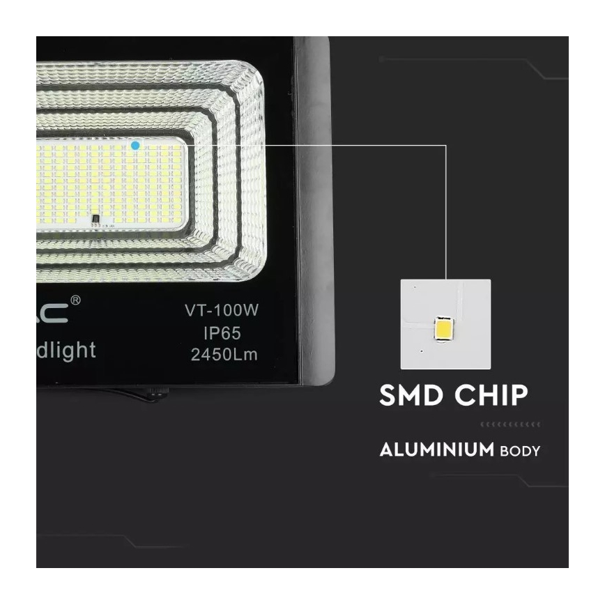 LED Stmívatelný solární reflektor LED/35W/10V 6000K IP65 + dálkové ovládání
