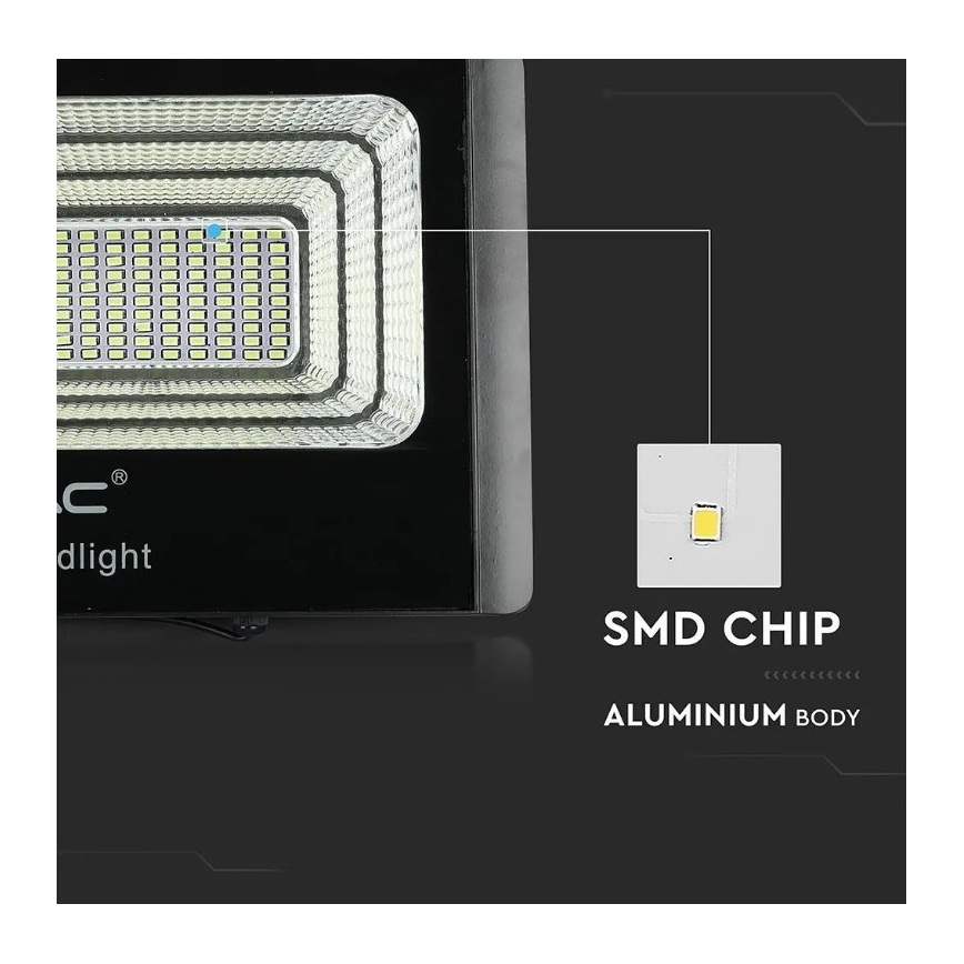 LED Stmívatelný solární reflektor LED/40W/10V 4000K IP65 + dálkové ovládání