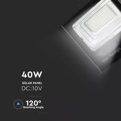 LED Stmívatelný solární reflektor LED/40W/10V 4000K IP65 + dálkové ovládání