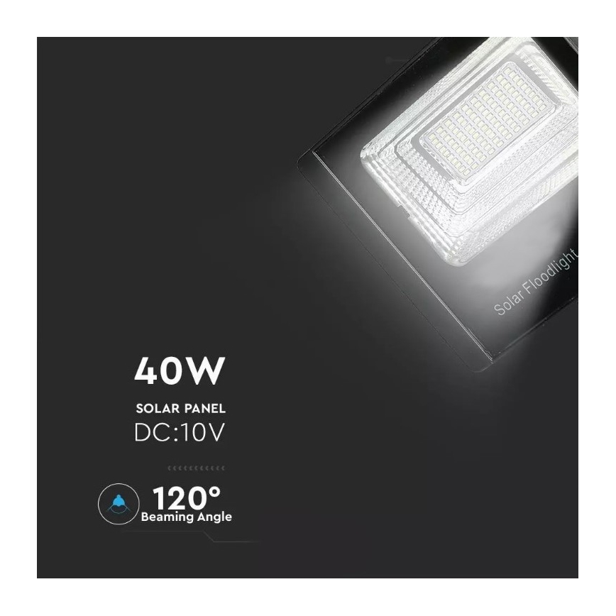 LED Stmívatelný solární reflektor LED/40W/10V 4000K IP65 + dálkové ovládání