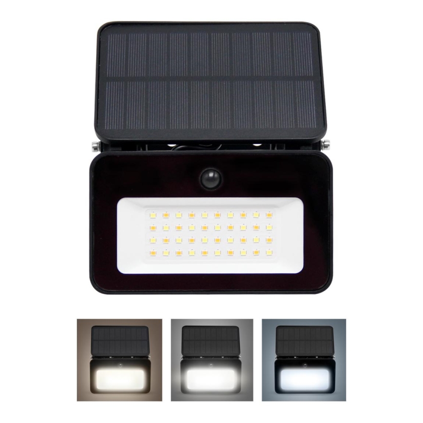 LED Stmívatelný solární reflektor se senzorem pohybu a soumraku LED/6W/3,7V 2200 mAh 3000/4000/6500K IP65