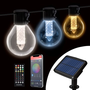LED Stmívatelný solární řetěz 15xLED/1,5W/3,7/5V 2700-10000K 2200 mAh 9 m IP65 černá + dálkové ovládání
