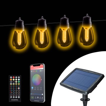 LED Stmívatelný solární řetěz 25xLED/1,5W/3,7/5V 2700-10000K 2200 mAh 15 m IP65 černá + dálkové ovládání