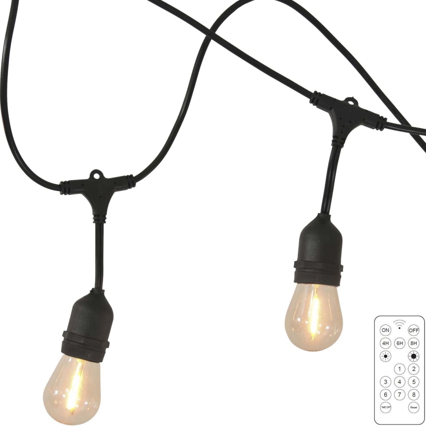 LED Stmívatelný solární venkovní řetěz PARTY 10xE27/3,7V 1800 mAh 10 m IP44 + dálkové ovládání