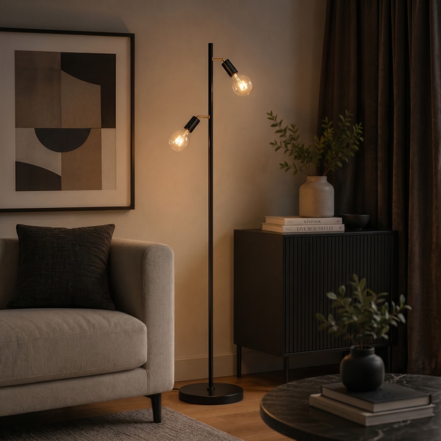 LED Stojací lampa 2xE27/7W/230V 2000K černá/zlatá