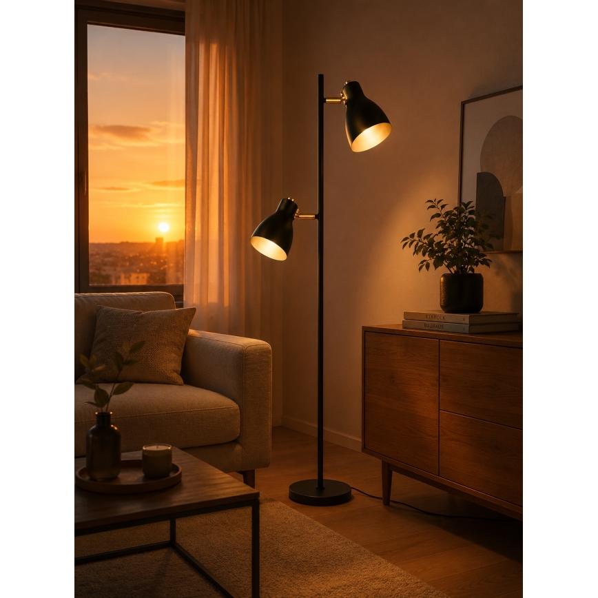 LED Stojací lampa 2xE27/7W/230V 2700K černá