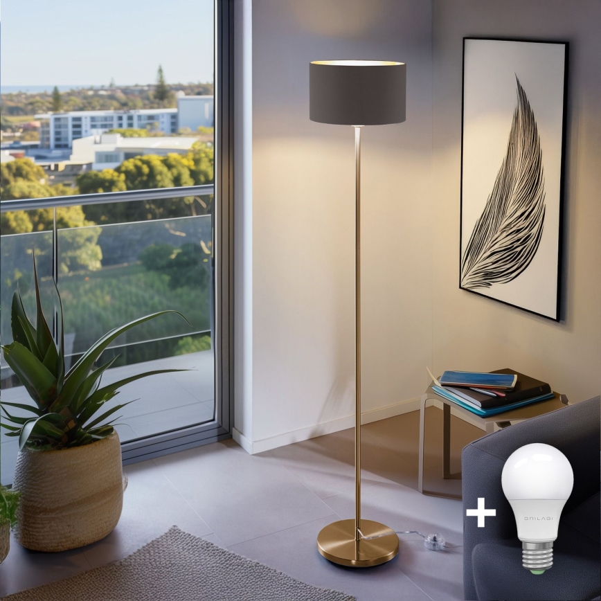 LED Stojací lampa TUNJA 1xE27/20W/230V pr. 30 cm zlatá/hnědá