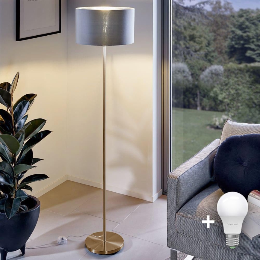 LED Stojací lampa TUNJA 1xE27/20W/230V pr. 30 cm zlatá/šedá