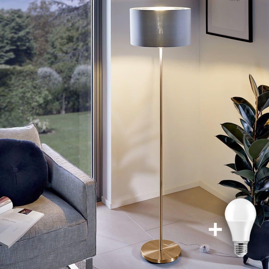 LED Stojací lampa TUNJA 1xE27/20W/230V pr. 38 cm zlatá/šedá