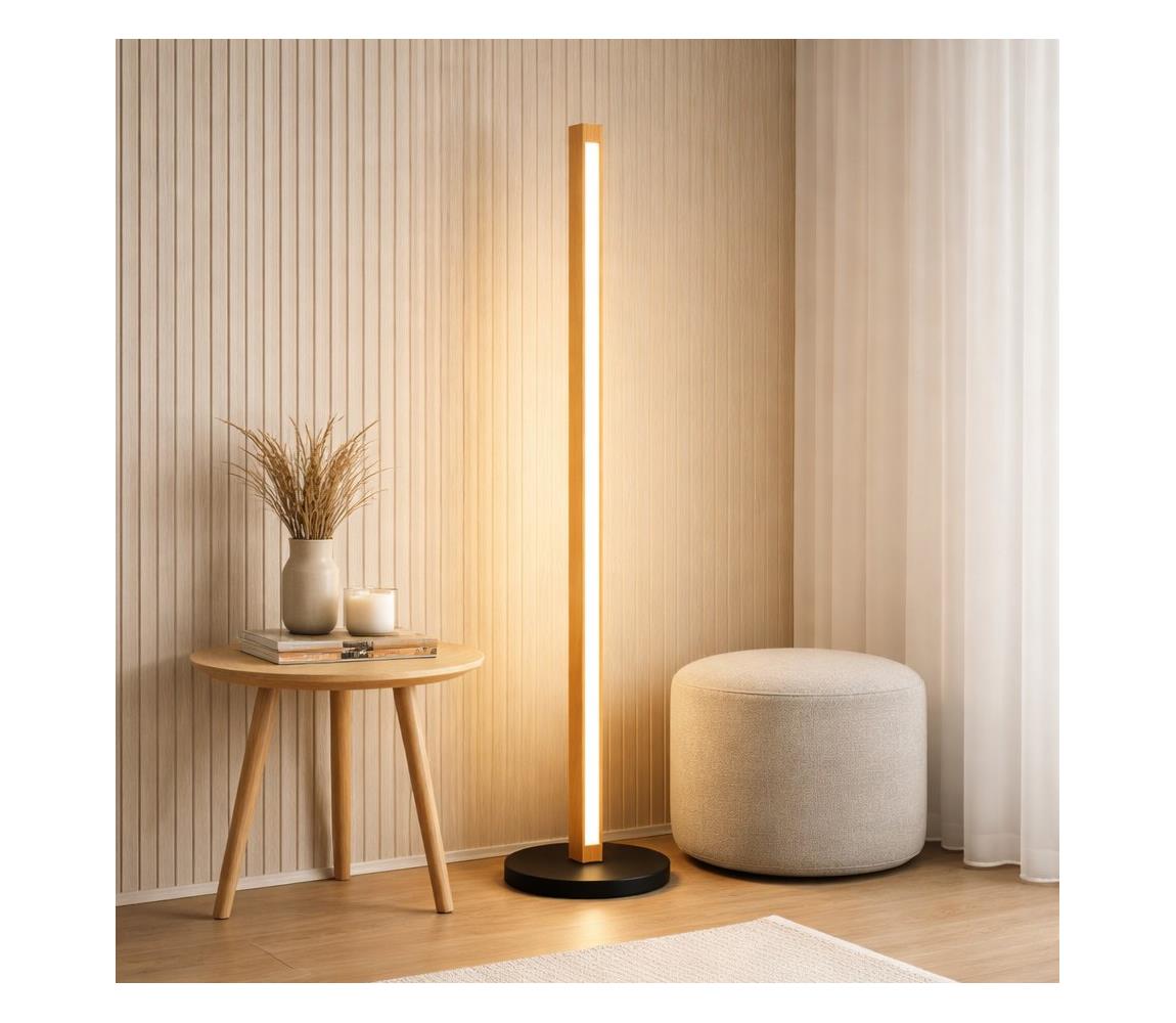 LED Stojací lampa VERDE LED/18W/230V 3000K dub/černá LP-1.292/DĄB Hnědá – Alasans