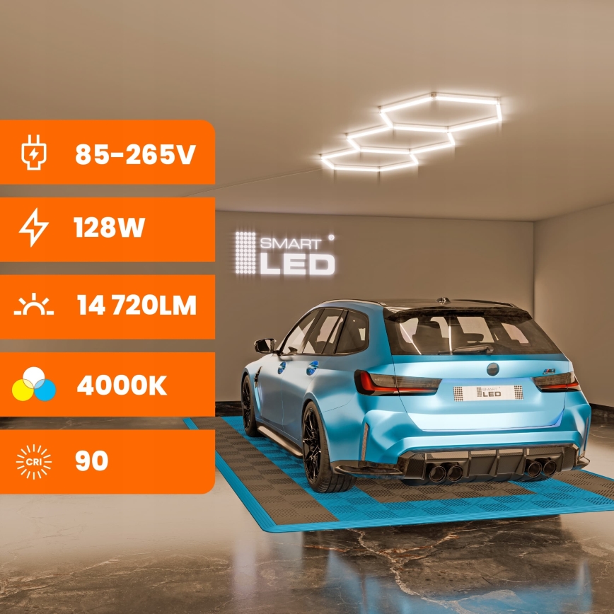 LED Stropní svítidlo HEXAGON LED/128W/85-265V 4000K 248x97 cm CRI 90 IP54 bílá