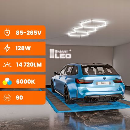 LED Stropní svítidlo HEXAGON LED/128W/85-265V 6000K 248x97 cm CRI 90 IP54 bílá