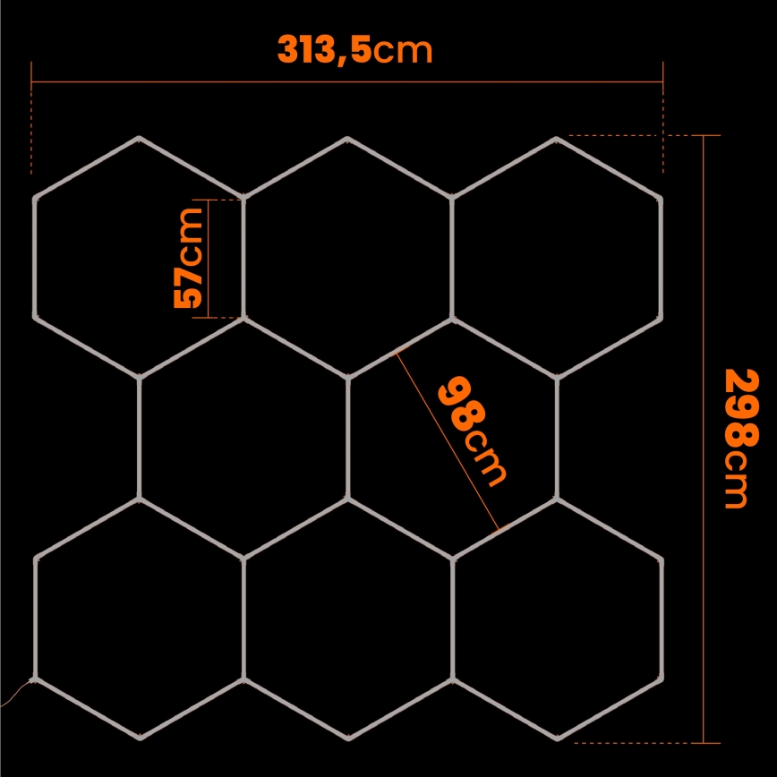 LED Stropní svítidlo HEXAGON LED/240W/85-265V 4000K 298x209 cm CRI 90 IP44 bílá