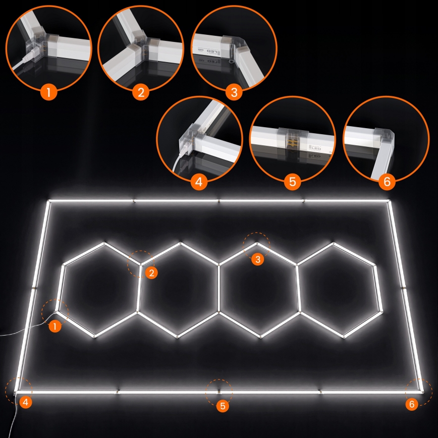 LED Stropní svítidlo HEXAGON LED/426W/85-265V 6500K 484x243 cm CRI 90 IP44 bílá