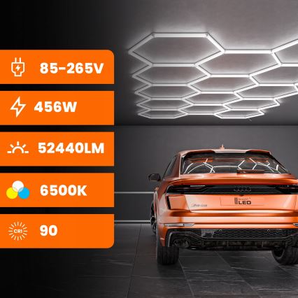 LED Stropní svítidlo HEXAGON LED/456W/85-265V 6500K 522x298 cm CRI 90 IP54 bílá