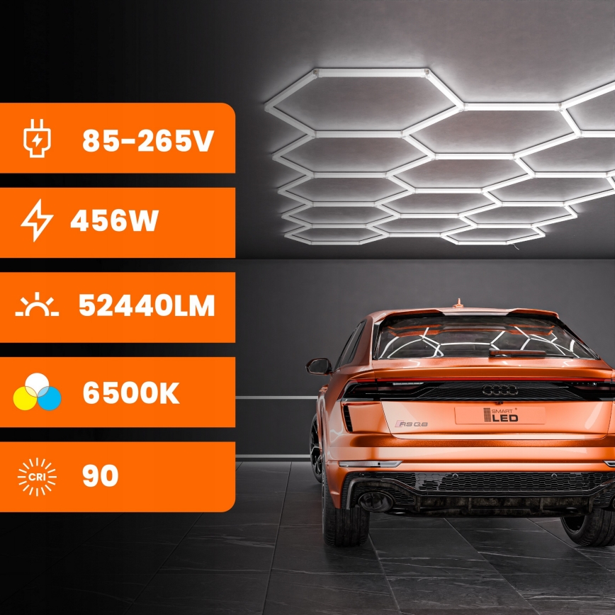 LED Stropní svítidlo HEXAGON LED/456W/85-265V 6500K 522x298 cm CRI 90 IP54 bílá