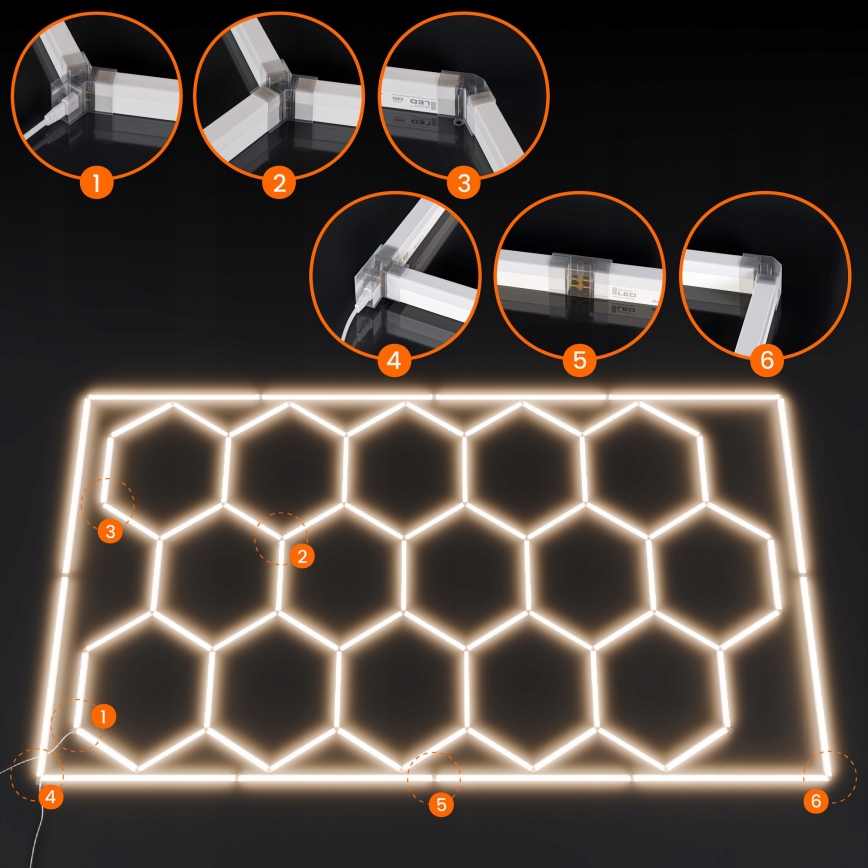 LED Stropní svítidlo HEXAGON LED/696W/85-265V 4000K 484x243 cm CRI 90 IP54 bílá