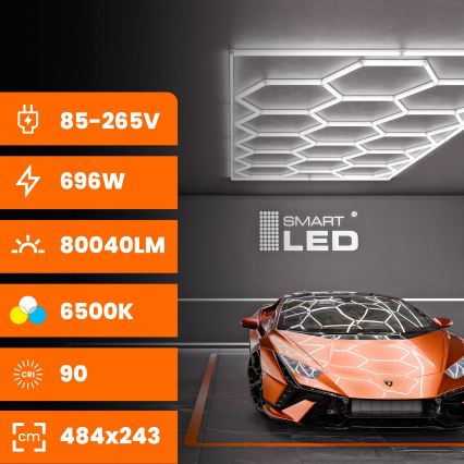 LED Stropní svítidlo HEXAGON LED/696W/85-265V 6500K 484x243 cm CRI 90 IP54 bílá