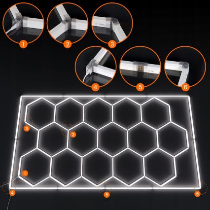 LED Stropní svítidlo HEXAGON LED/696W/85-265V 6500K 484x243 cm CRI 90 IP54 bílá