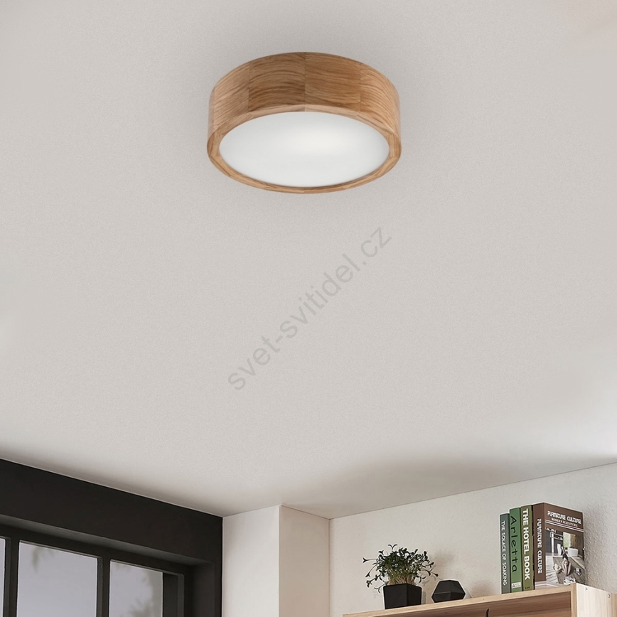 LED Stropní svítidlo OAK 1xE27/10W/230V dub pr. 27 cm